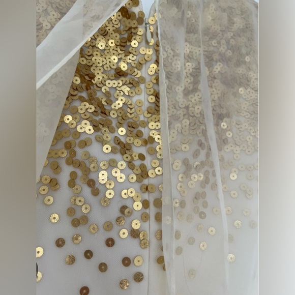 Ted Baker London Just For You Hasse Chiffon Over Gold Sequined A-line Mini Dress - Picture 8 of 9
